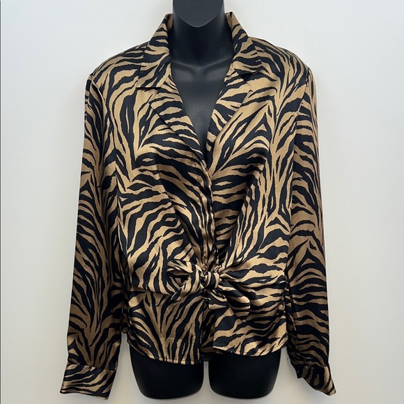Jones New York Signature Zebra Print Top Black and Gold Size L - Picture 1 of 13
